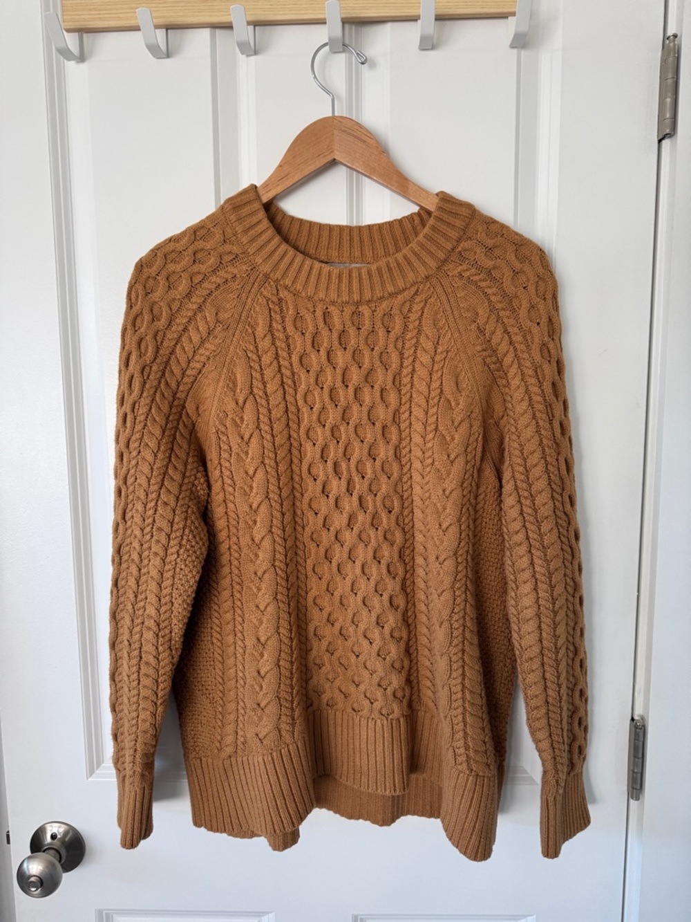 J. Crew Cozy Cable Knit Crewneck Sweater in Camel